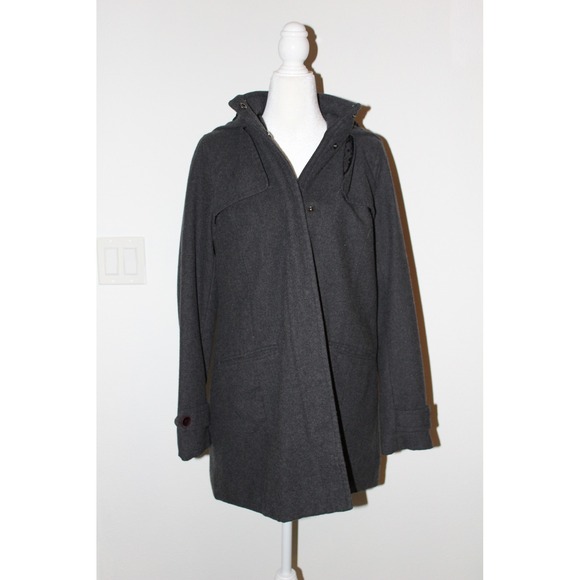 a new day Jackets & Blazers - A New Day Charcoal Grey Hooded Trench Coat Mid Length Zip Snap Front Jacket